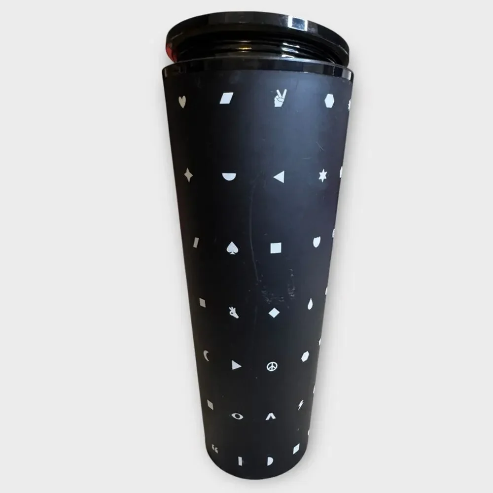 STARBUCKS Starbucks 2017 Matte Black Emoji Tumbler Cold Cup RARE FLAW